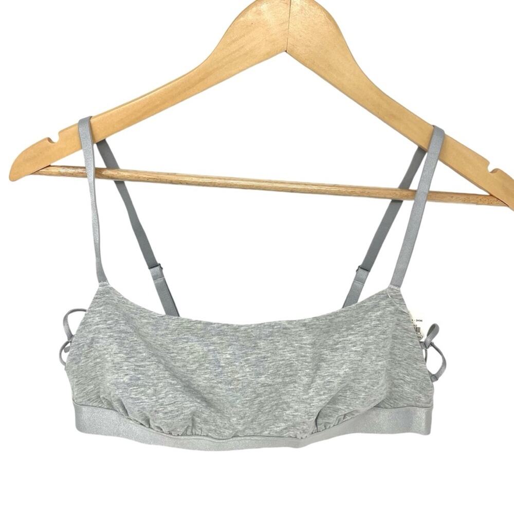 Aerie Real Good Square Neck Lace Up Cotton Bralette in Gray Women's Large $35